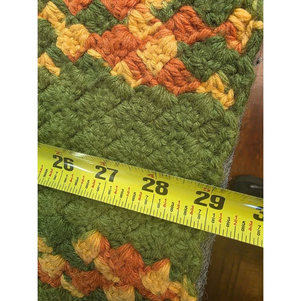 Handmade Green Crochet Afghan Blanket Orange Yellow Floral Throw Vintage 32x54